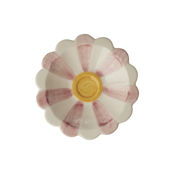 Ceramic Flower Dipping Bowl with Pink Hand Painted Stripes