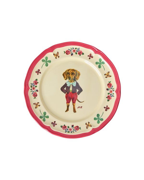 Melamine Vintage Side Plate with Nathalie Lété Print - Red